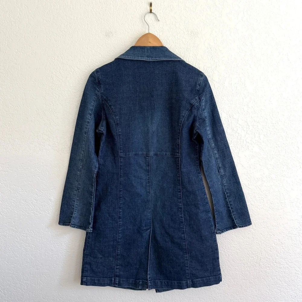 Rubbish Y2K‎ Denim Trench Coat Long Duster Jacket Dark Wash Indigo Small